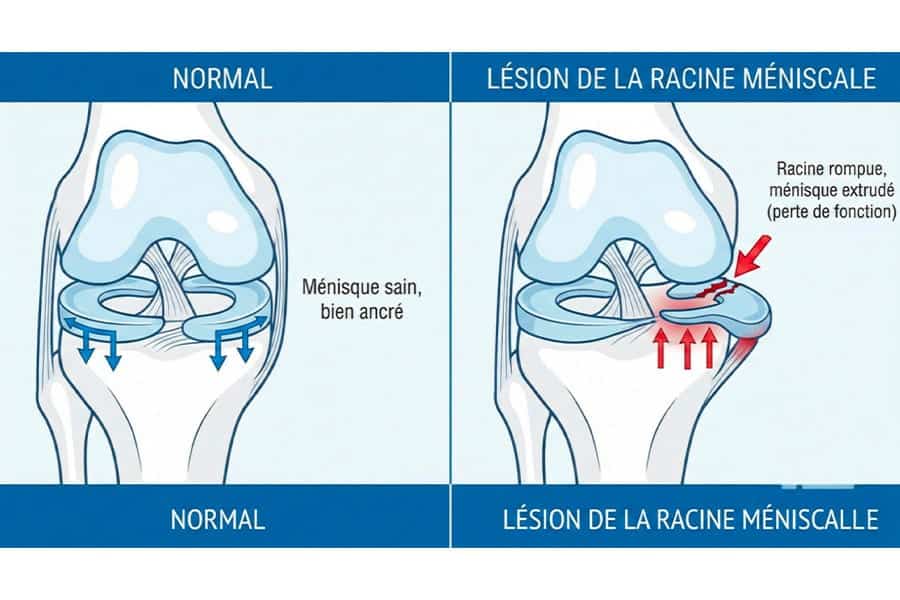 Lésions des racines méniscales et arthrose débutante